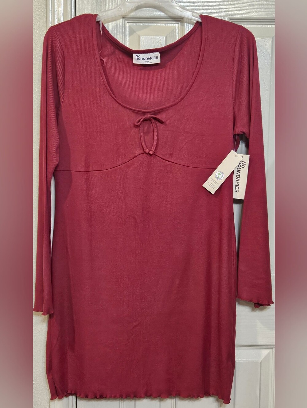 No Boundaries Long Sleeve Tie-Front Dress in Rose Wine